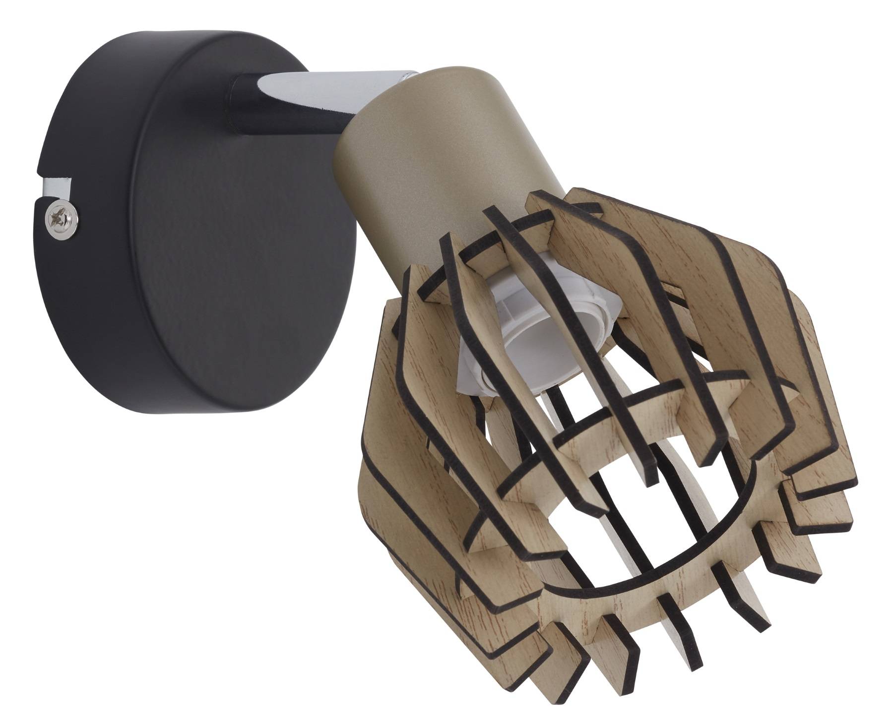 Wandleuchte Spot Schwarz-pale-gold Holz Ahorn E14 Schwenkbar Drehbar