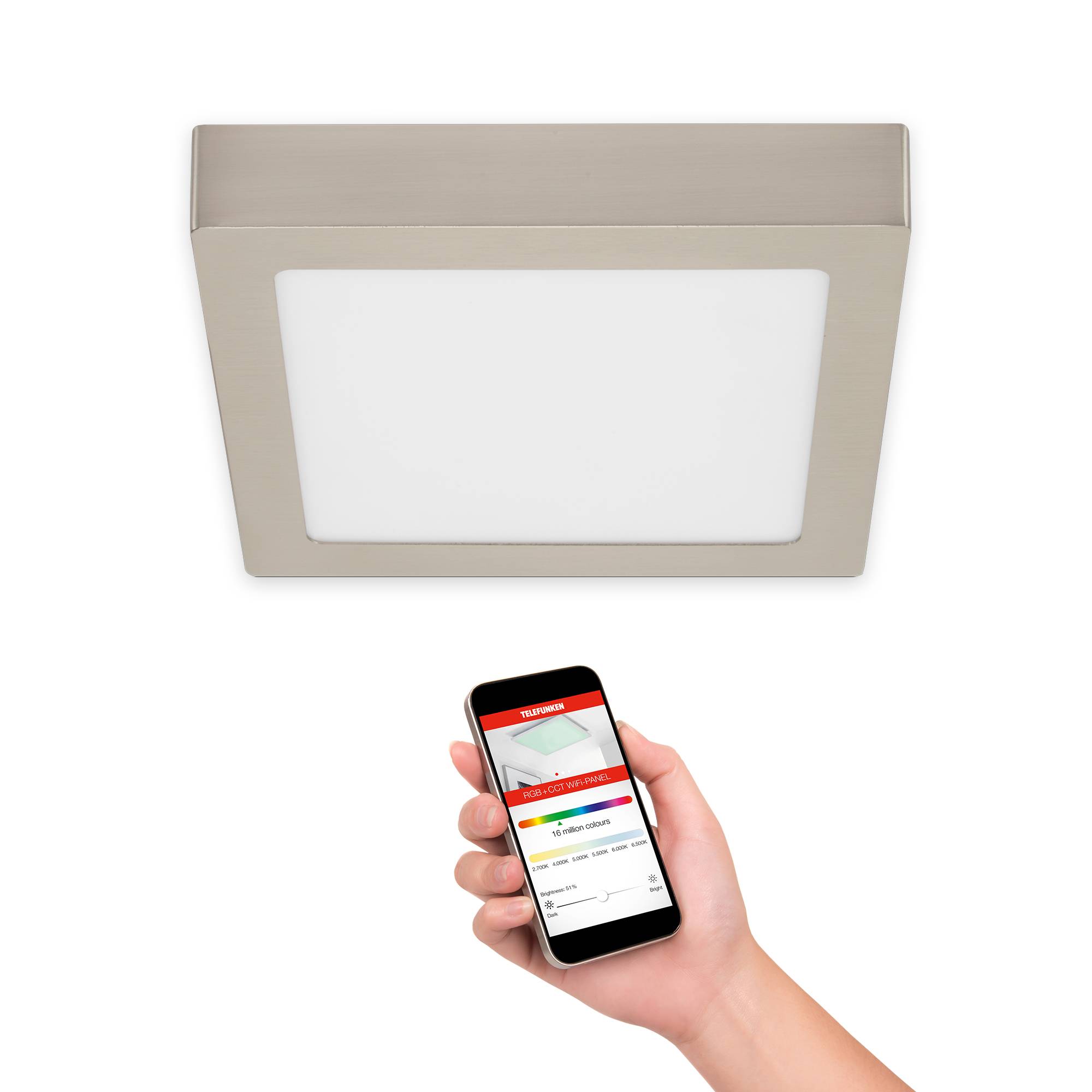 Telefunken LED Deckenleuchte WiFi Appsteuerung RGB CCT Eckig Dimmbar
