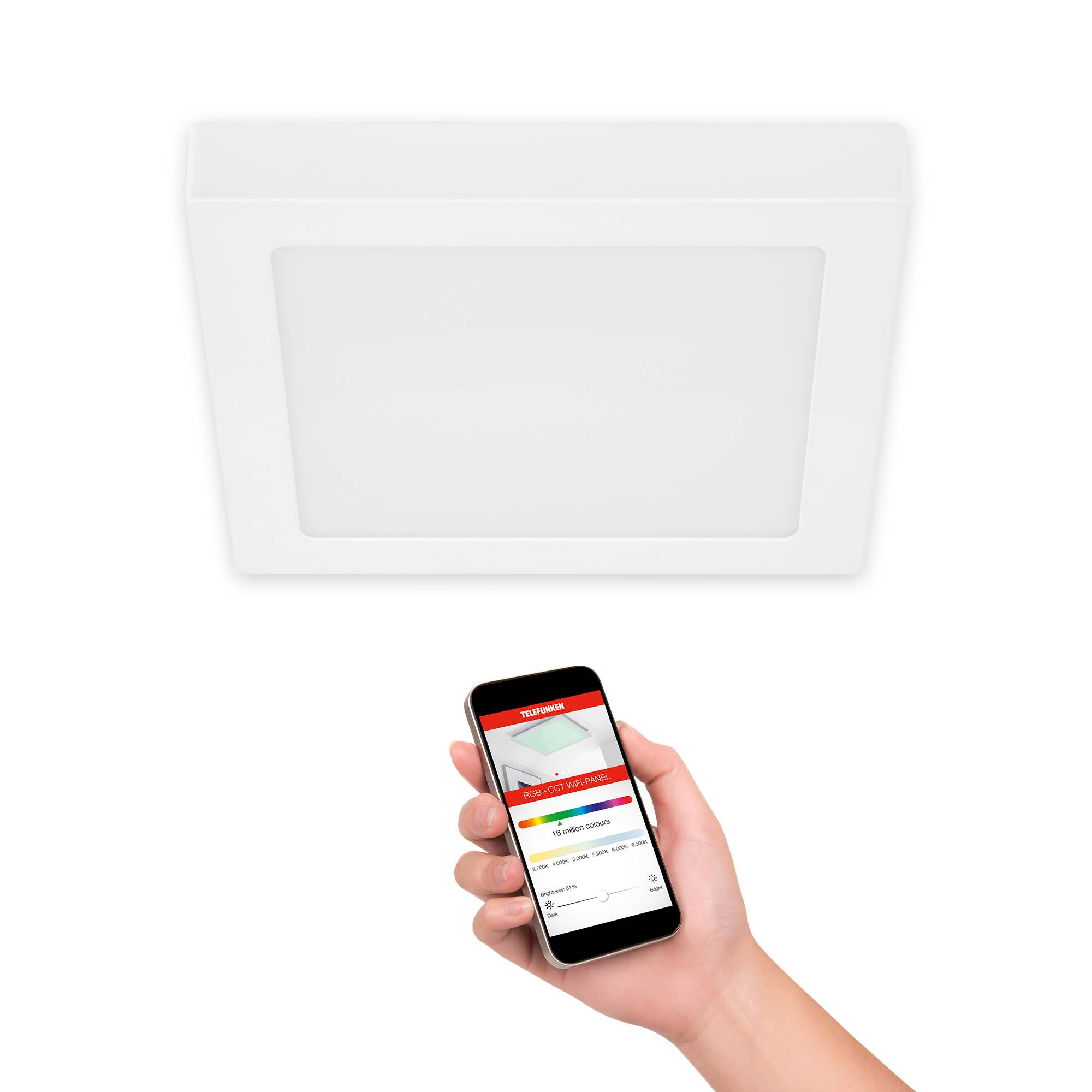 Telefunken LED Deckenleuchte WiFi Appsteuerung RGB CCT Eckig Dimmbar Weiss