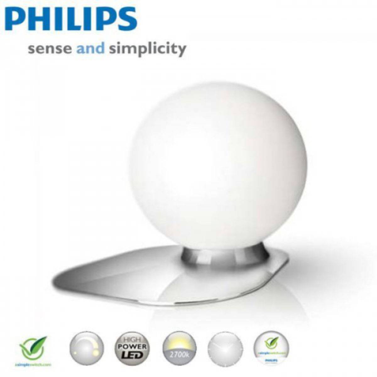 Philips Ecomoods Tischleuchte Energiespar 12W E14 mit Schalter Glas Chrom