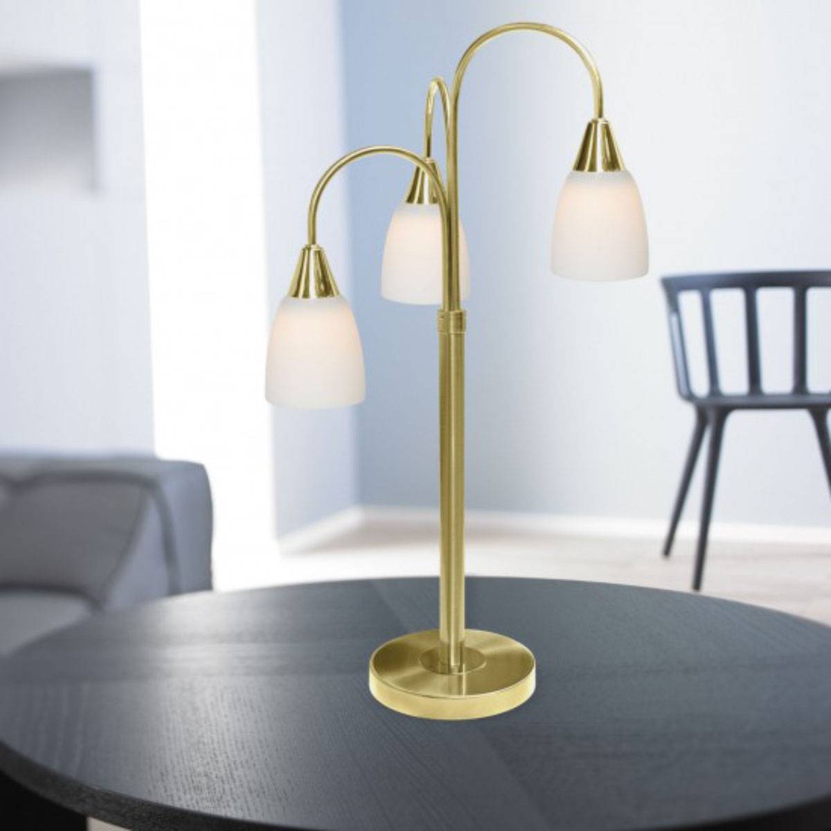 Wofi LED Tischleuchte 3 flammig Messing Höhe 58cm Warmweiß