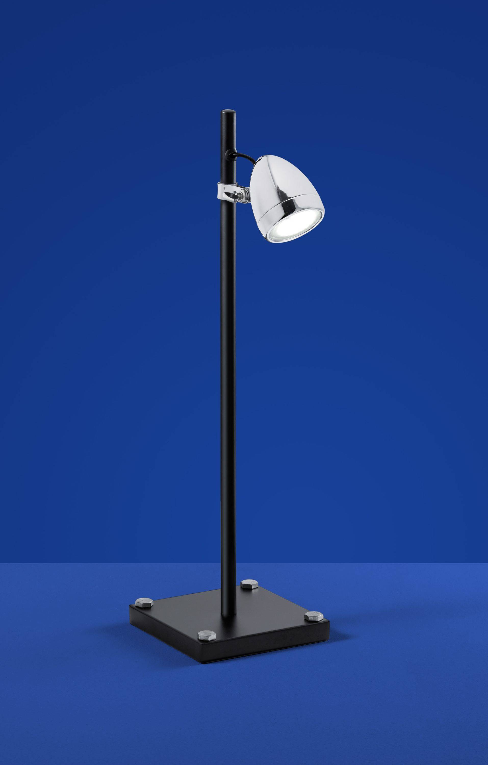 LED Tischleuchte Industrial Strahler Schwarz Chrom Glas Schalter warmweiß 165lm