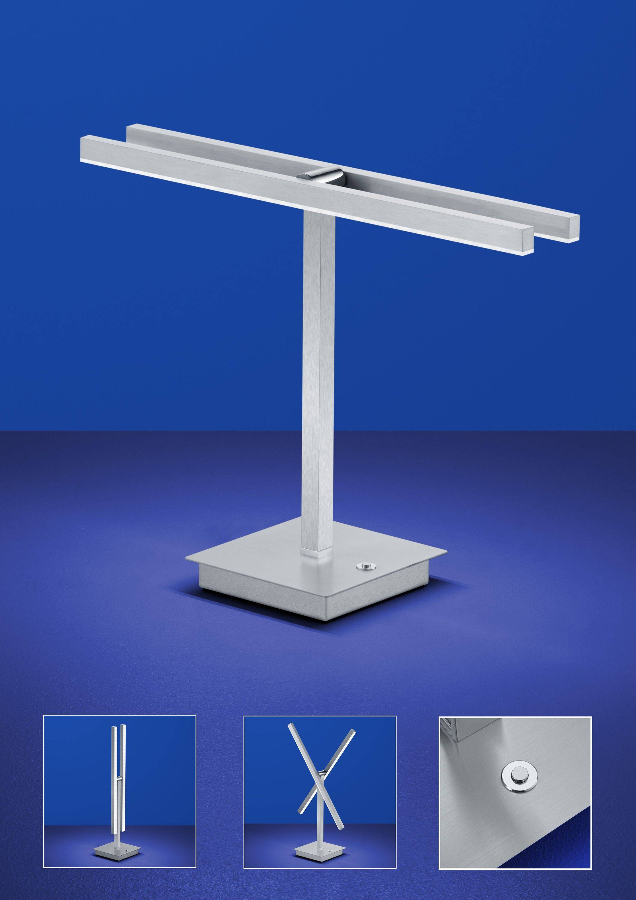 Deutsche LED Tischleuchte 12W Nickel Chrom matt mit Tastdimmer 1200lm Höhe 49cm