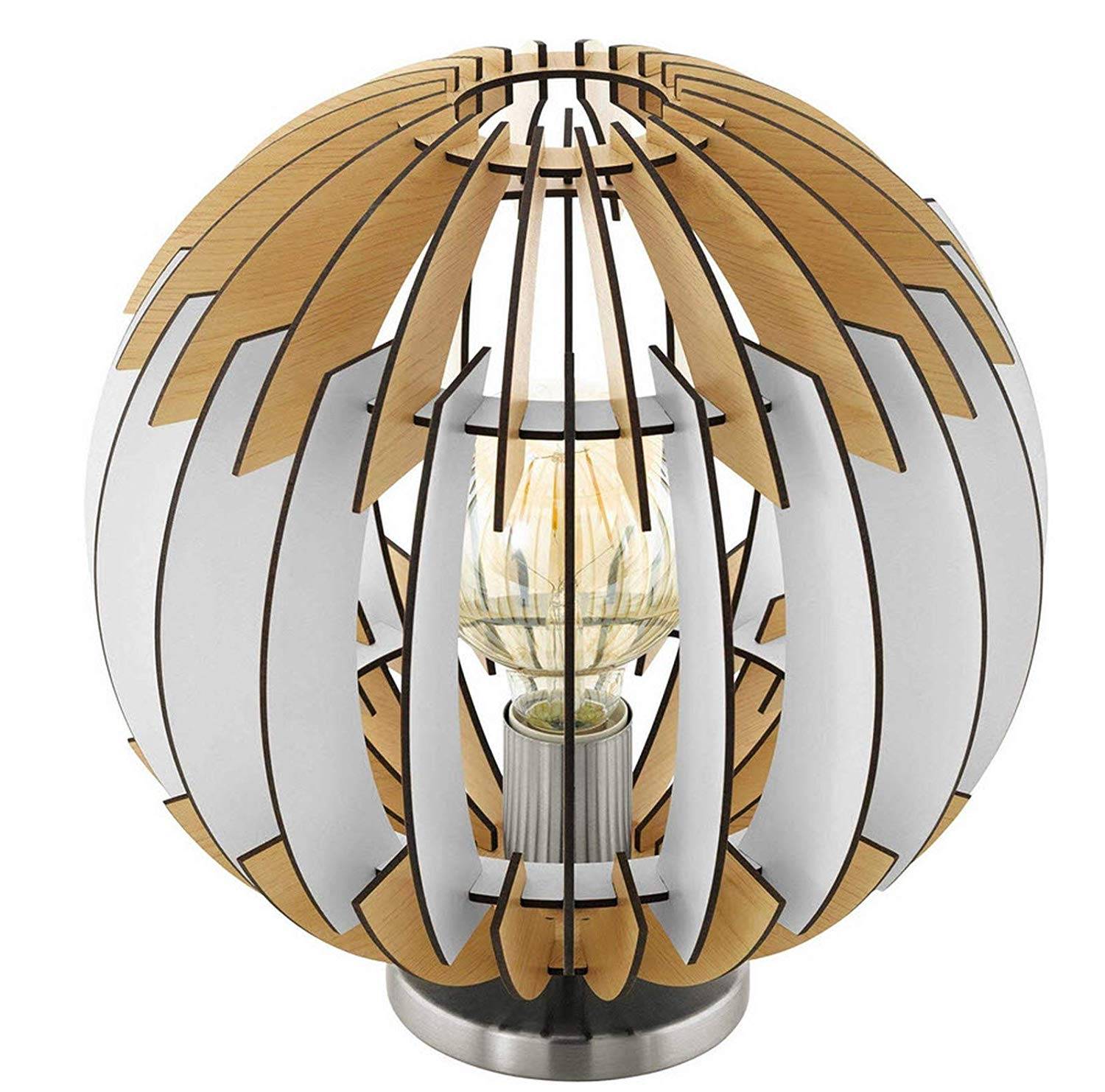 Tischleuchte helles Holz Weiss Grau LED tauglich 1 x E27 max. 60W/230V Ø30cm