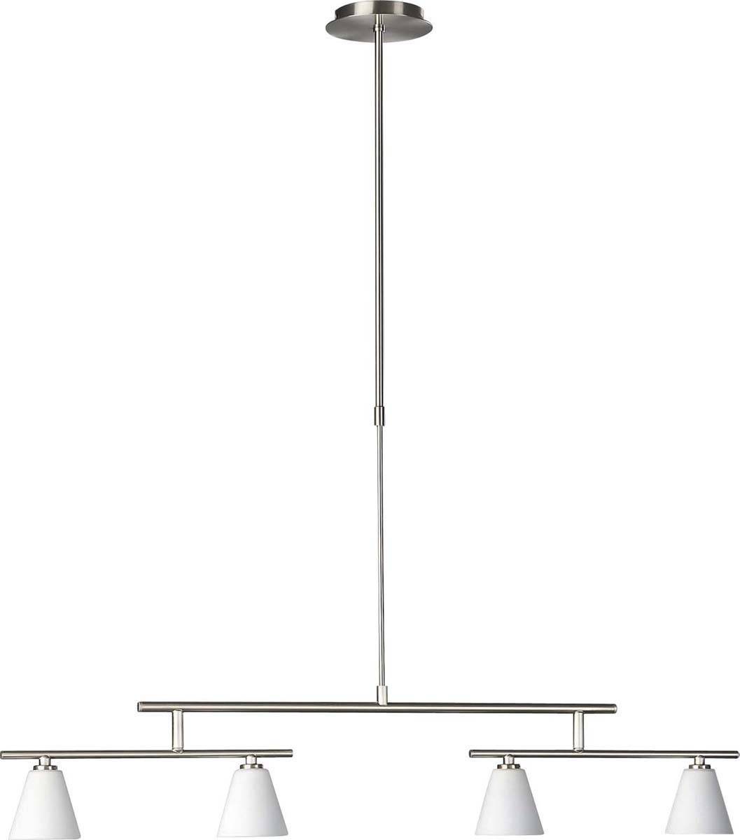 Pendelleuchte Höhenverstellbar Stahl gebürstet 4 Flammig Halogen Glas