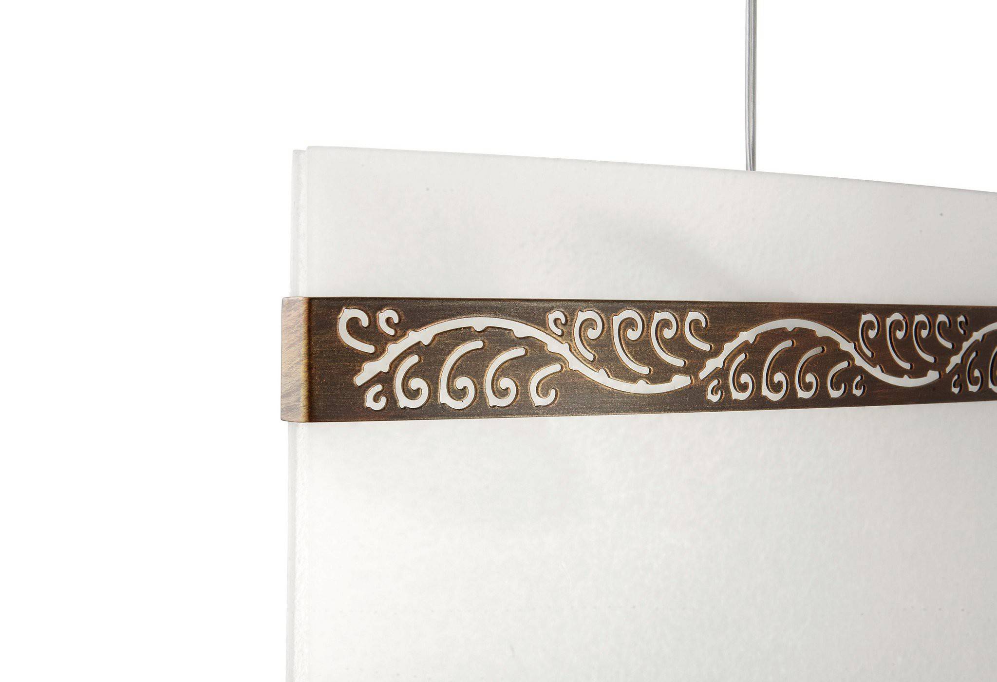 Philips Pendelleuchte Landhaus Braun patiniert 3 Flammig Glas Breite 63,5cm