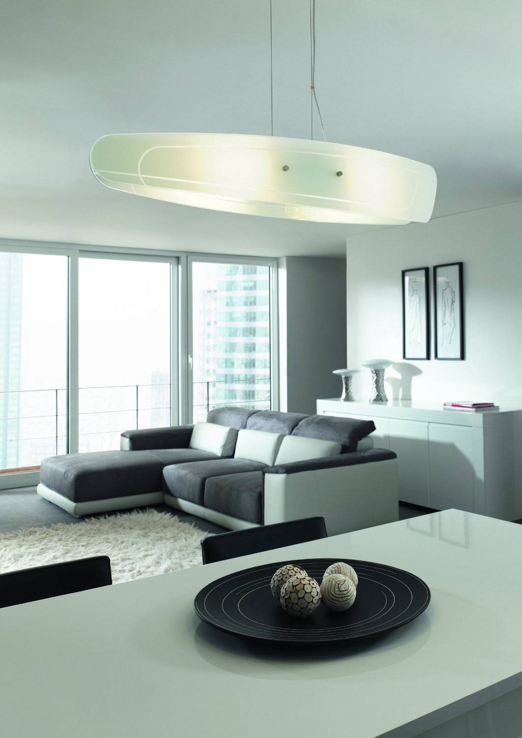 Glaspendelleuchte Silber 2 x 23W Glas 85cm