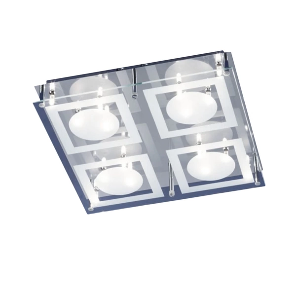 Deckenleuchte Halogen Chrom 16 Flammig Glas klar-weiss satiniert 40 x 40cm Deckenleuchte Halogen Chrom 16 Flammig Glas klar-weiss satiniert 40 x 40cm