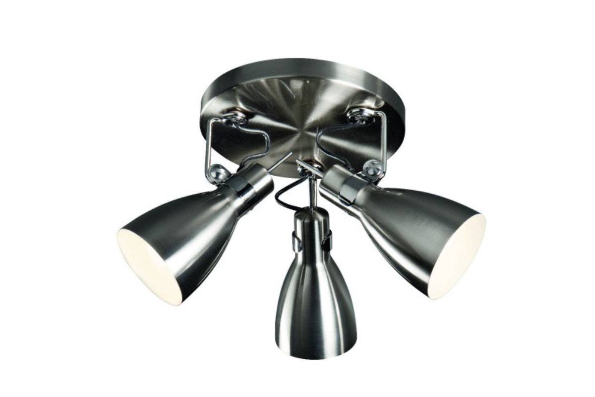 Energiespar Spot Retro 3 Flammig Stahl gebürstet inkl. Leuchtmittel