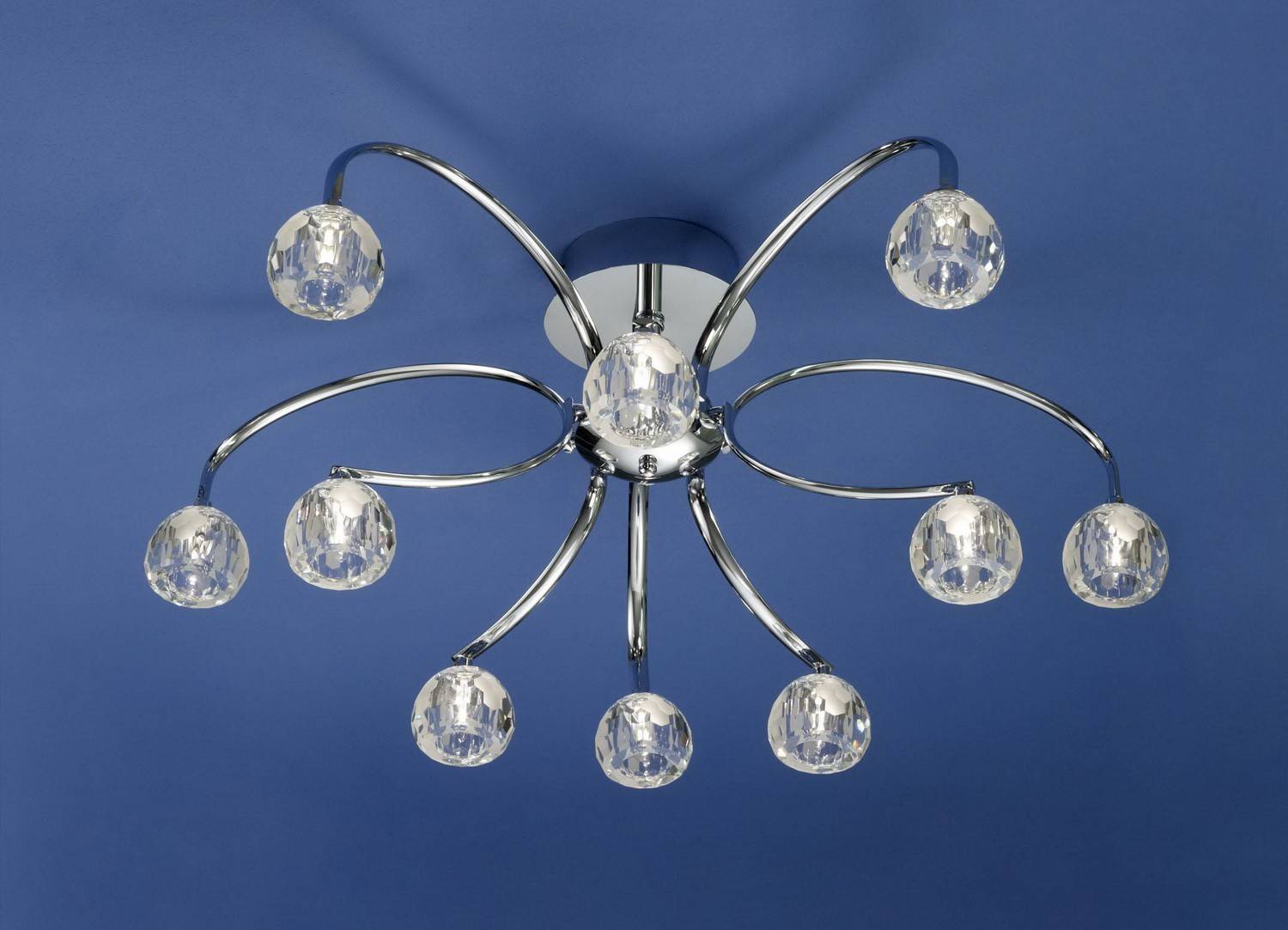 Deckenleuchte Chrom 10 Flammig Halogen Kristallglas Ø 75cm