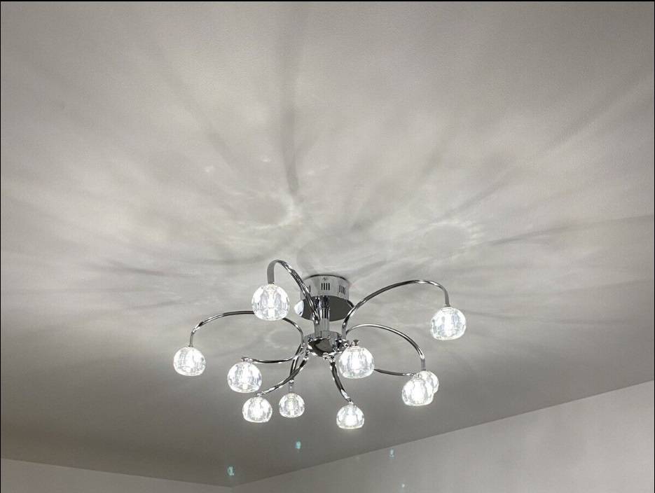 Deckenleuchte Chrom 10 Flammig Halogen Kristallglas Ø 75cm