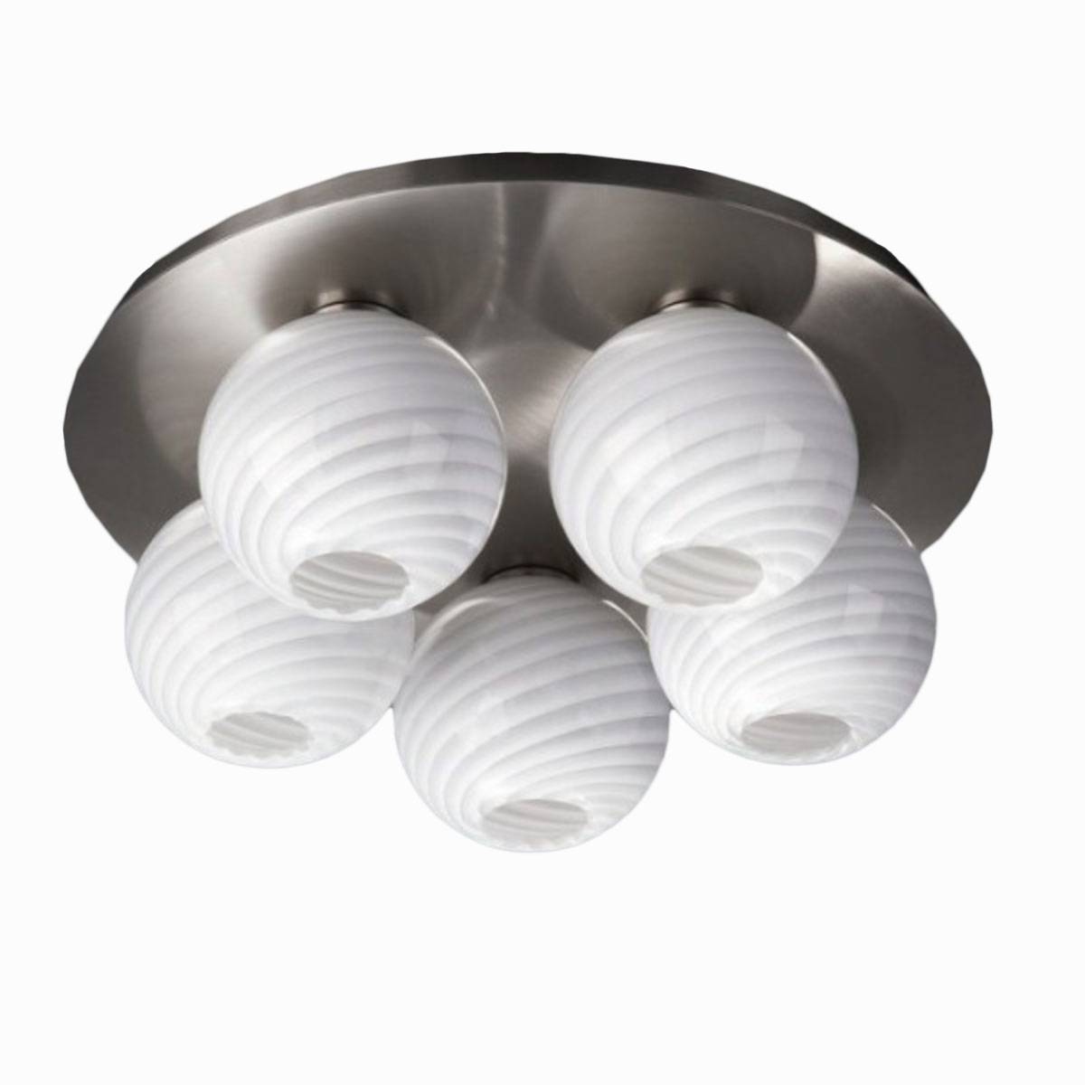 Halogen Deckenleuchte Modern 5 Flammig Glas Dekorglas Stahl gebürstet Ø 32cm