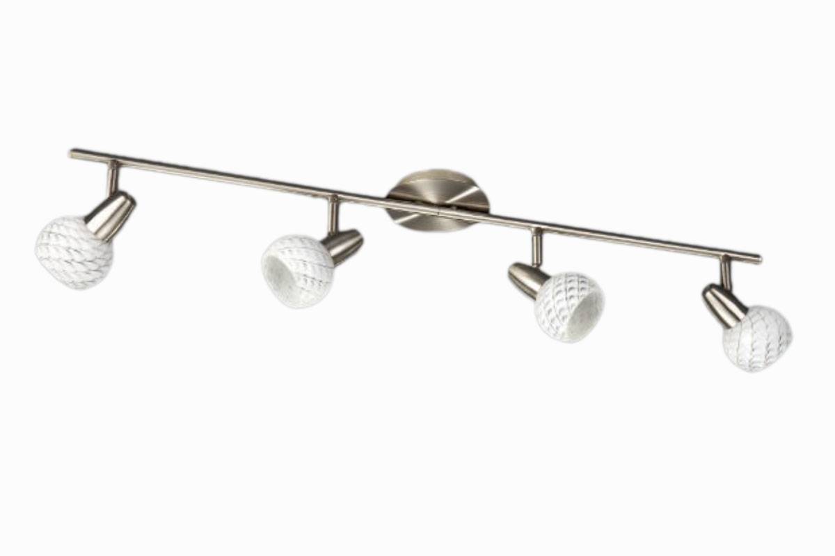 Spotbalken Spot Deckenleuchte Energiespar geeignet Dekorglas 4 Flammig Silber