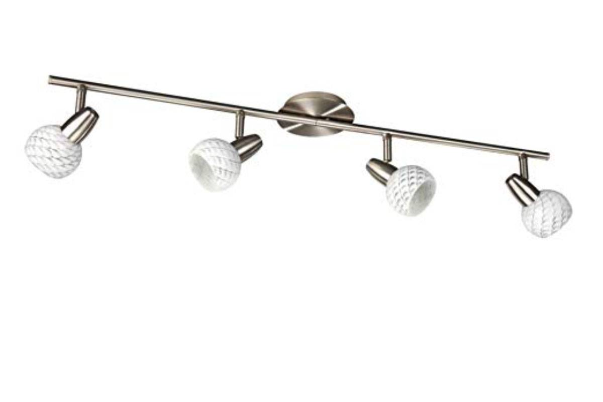 Spotbalken Spot Deckenleuchte Energiespar geeignet Dekorglas 4 Flammig Silber