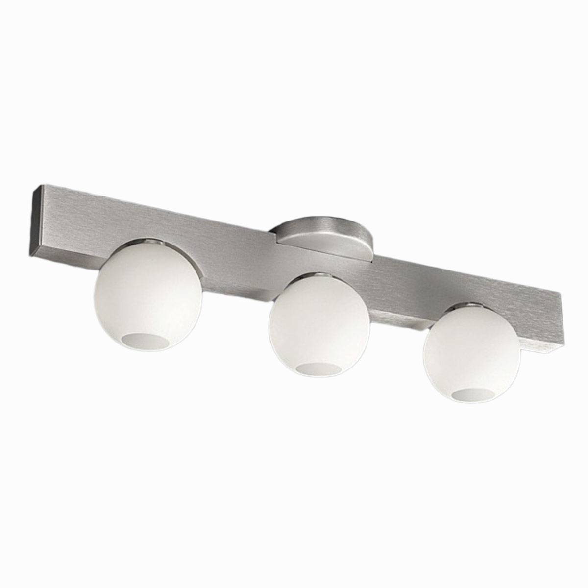 Deckenleuchte 3 Flammig Halogen Glas Aluminium gebürstet 56cm