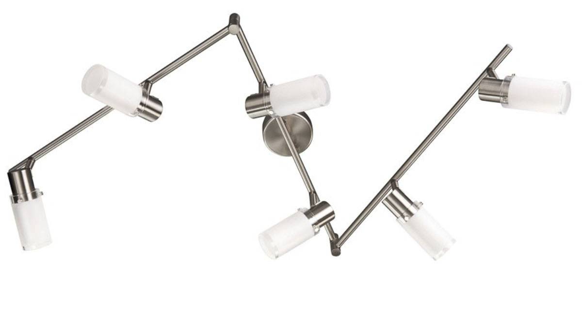 Massive Deckenleuchte Adela Energiespar Spotbalken 6x E14 Stahl Weiß Milchglas