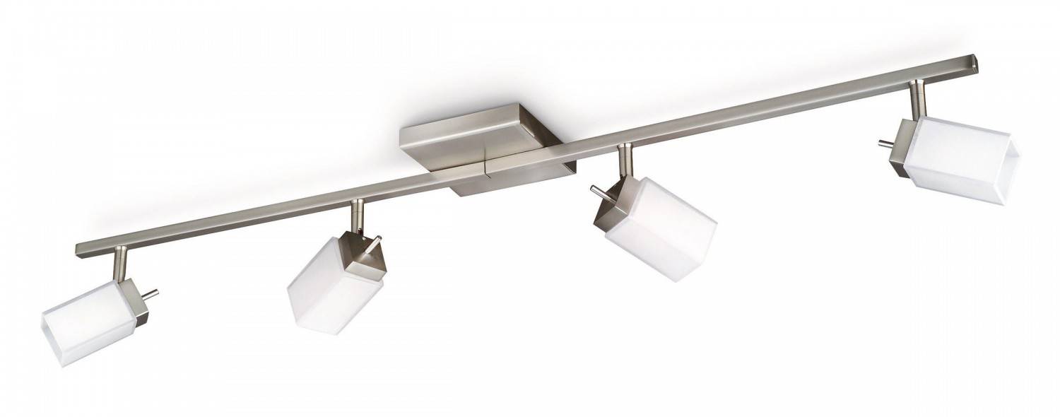 Spotleiste Modern Halogen Deckenleuchte Glas 4 Flammig Stahl gebürstet