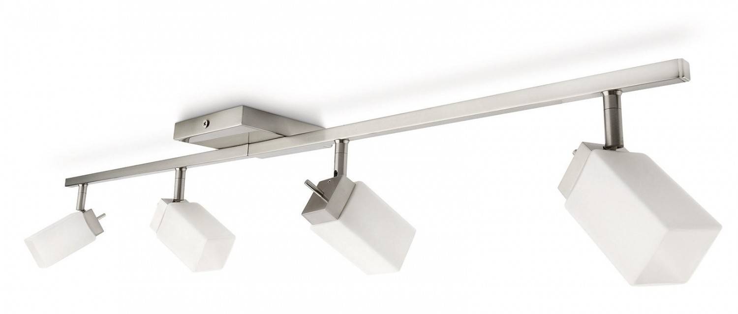 Spotleiste Modern Halogen Deckenleuchte Glas 4 Flammig Stahl gebürstet