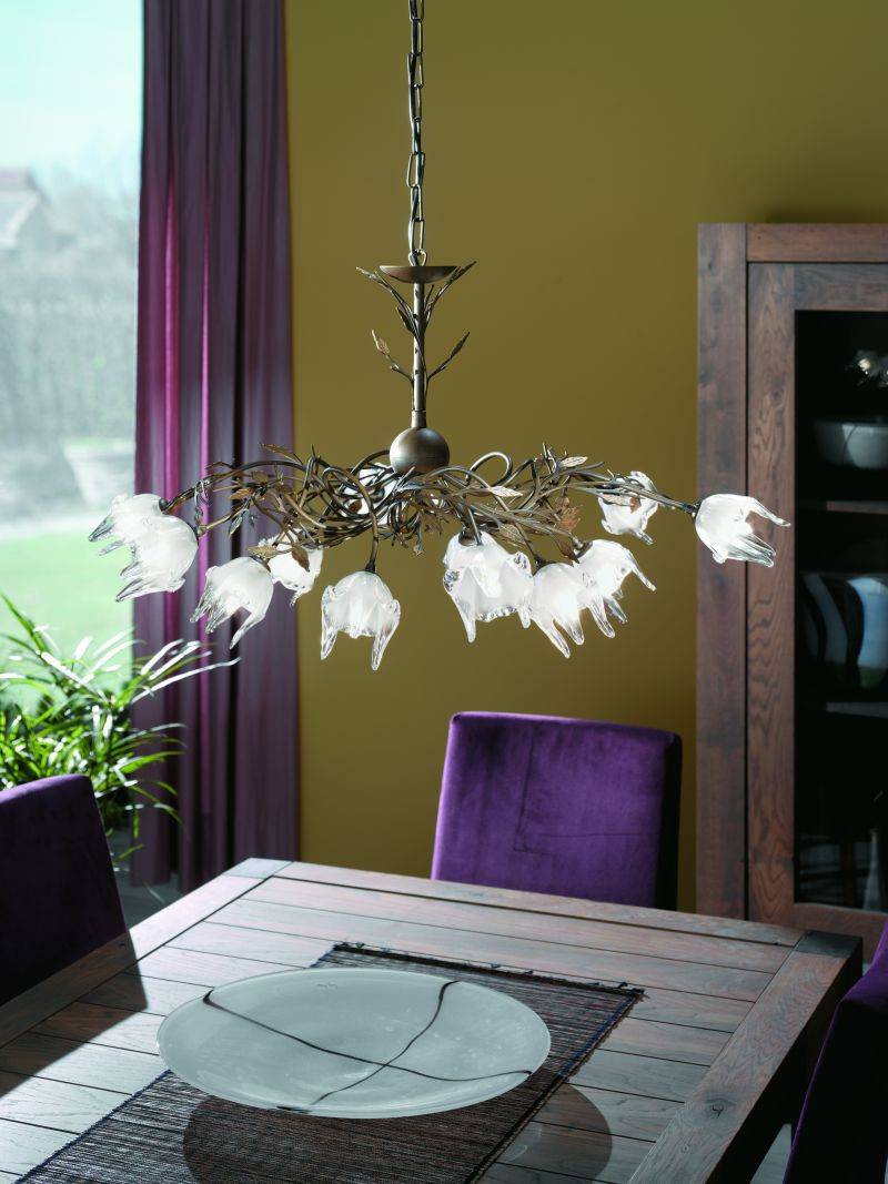 Kronleuchter Indy Rustikal Hängeleuchte Halogen Krone Glas Blüten 38811-42-10