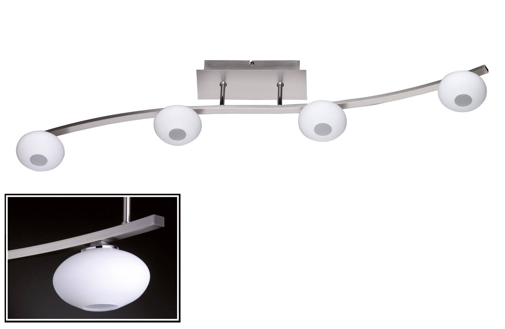 LED Deckenleuchte 4 flammig Glas Weiß Silber dimmbar 1600lm 3000K Länge 100cm