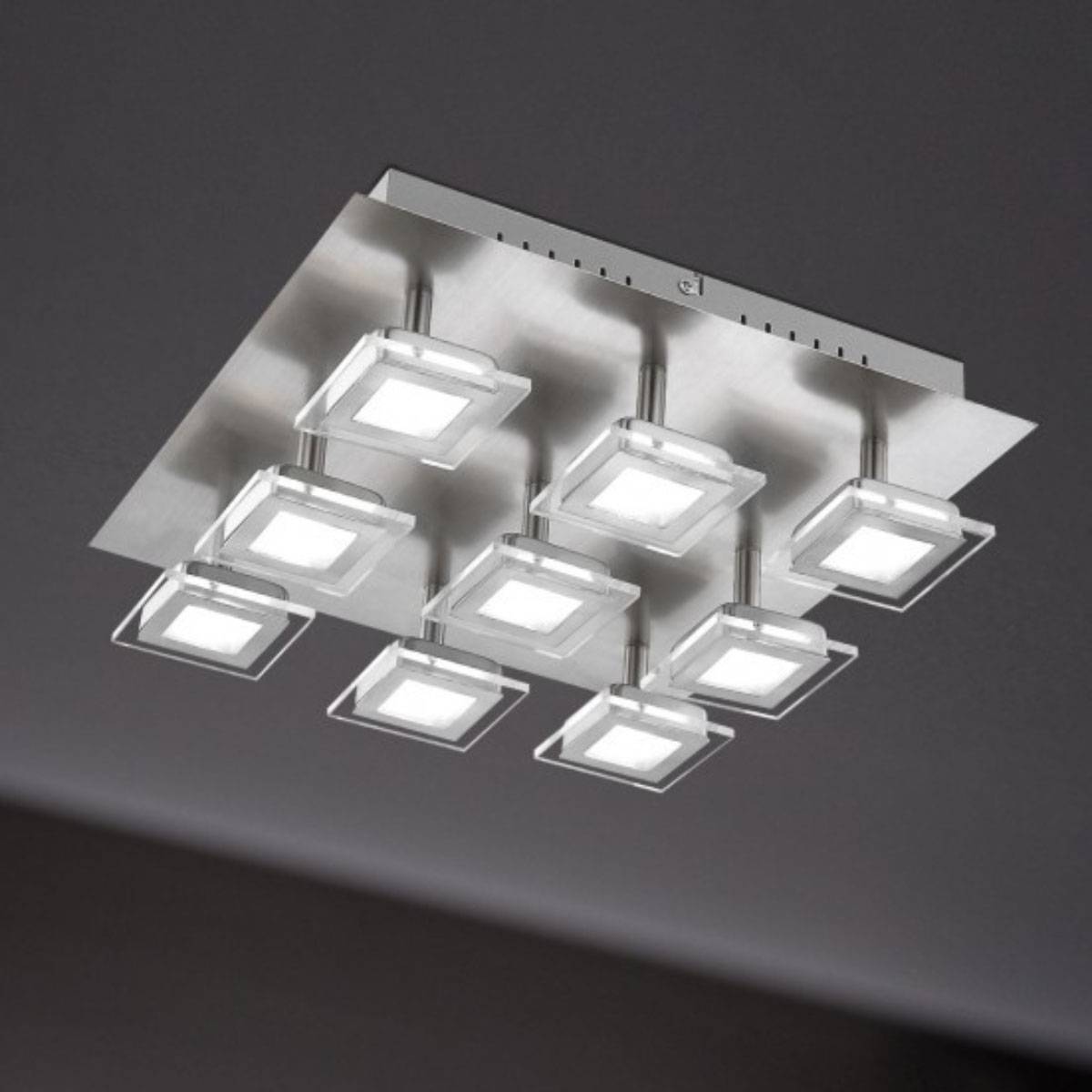 Wofi LED Deckenleuchte Cholet 9x5W Schwenkbar Nickel Matt Glas 1800lm 35x35cm