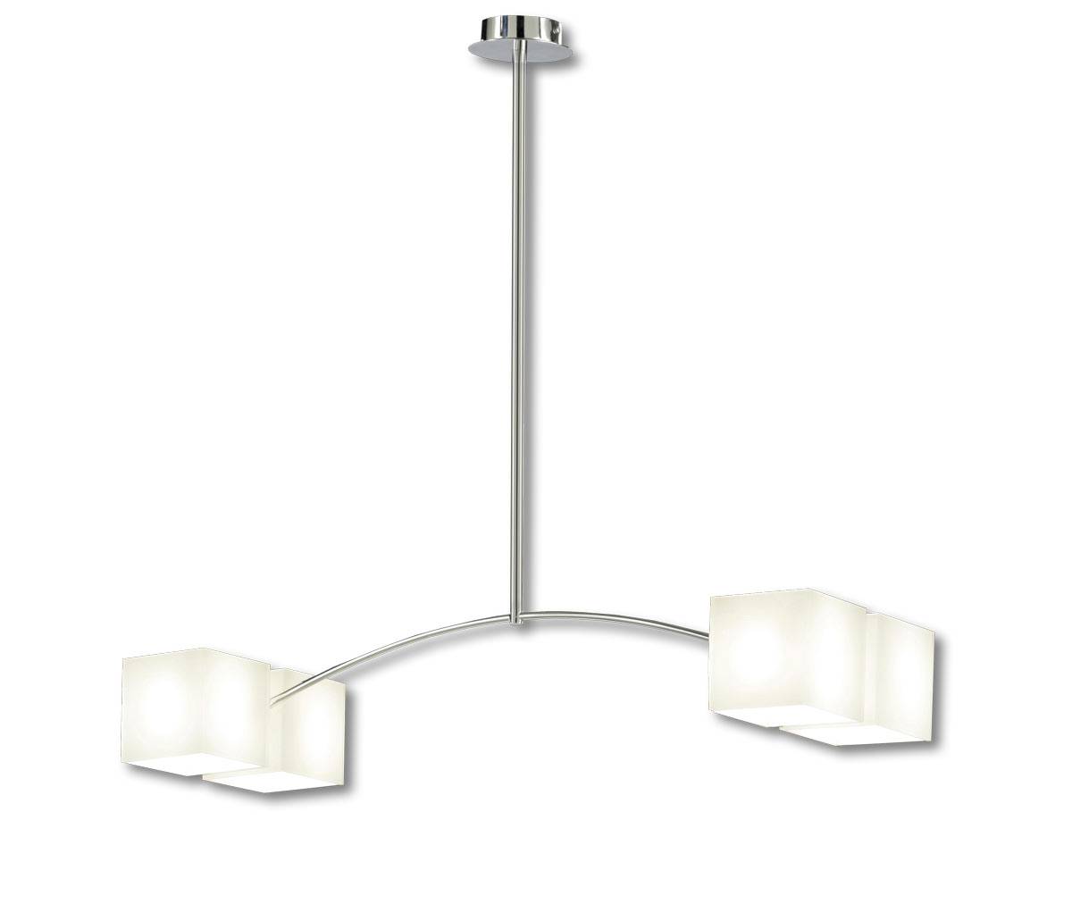 Deutsche Pendelleuchte Chrom Höhe einstellbar 4 Flg. Halogen Triplexglas 74cm