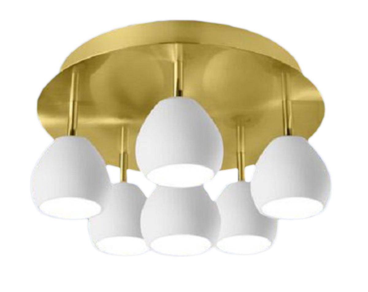 B-Leuchten Messing Deckenleuchte Halogen 6x GY6,35 Ø 38cm Opalglas Weiß Satiniert