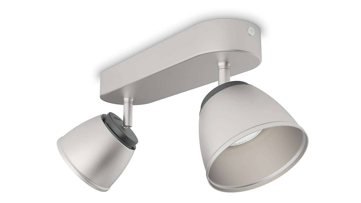 Philips LED Deckenleuchte 2x4W/230V Silber 660lm Schwenkbar Spot 13,7x25,8x8,8cm