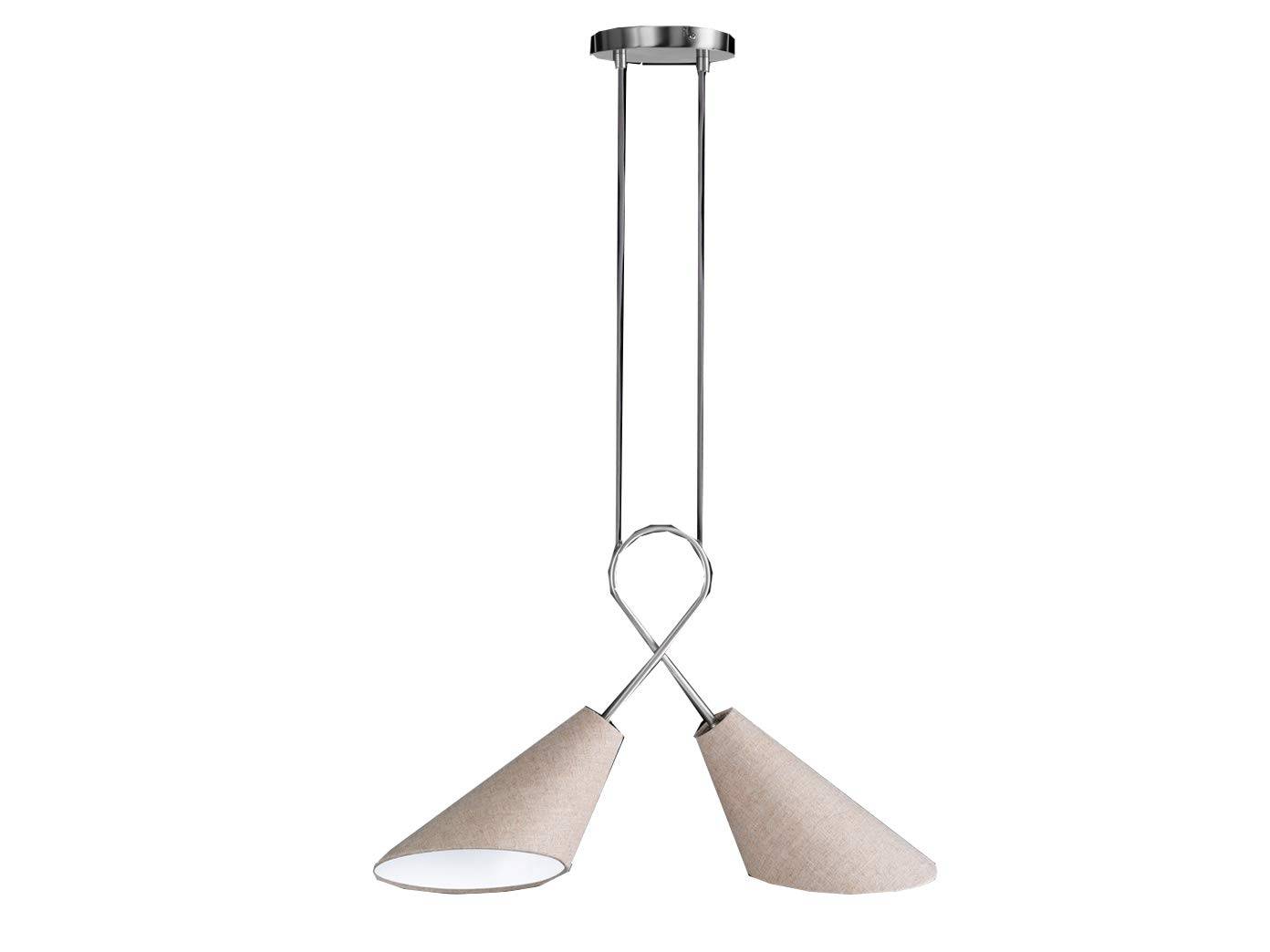 Pendelleuchte Stoff Beige Matt Nickel Leinenstruktur 2 Flammig
