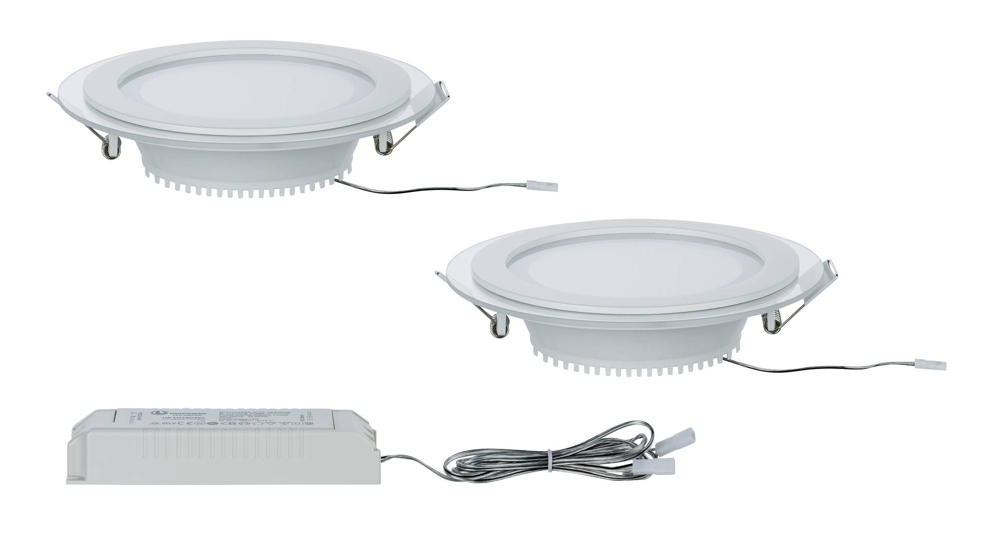 Einbauleuchten 2er Set LED Weiß 2x7,5W Glas Metall Warmweiß Dimmbar Ø16cm