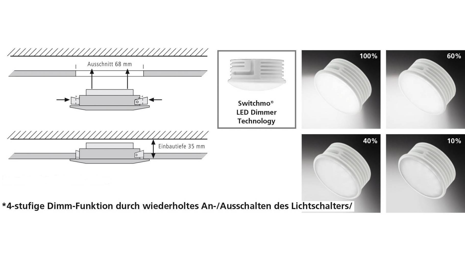 Eckige LED Einbauleuchte 5,5W/230V Eisen gebürstet 4–St. Dimmbar 8,3x8,3x4,8cm