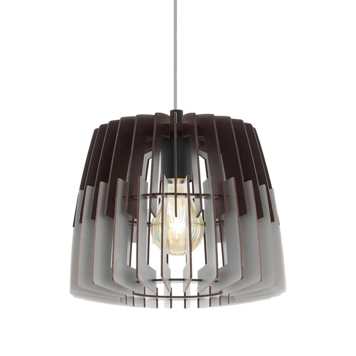 Pendelleuchte Holz Weiß Grau LED tauglich 1x E27 60W/230V Ø30cm Höhe 110cm