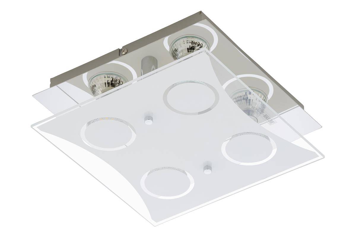 Deckenleuchte 4x LED GU10 je 3W/230V Chrom Glas Warmweiß 25x25x8,1cm Eckig