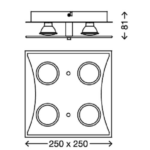 Deckenleuchte 4x LED GU10 je 3W/230V Chrom Glas Warmweiß 25x25x8,1cm Eckig