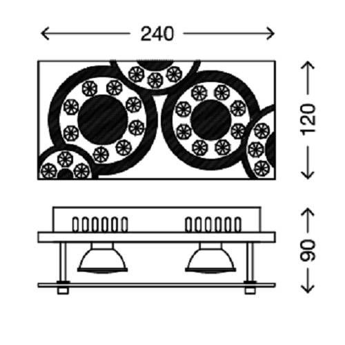 LED Deckenleuchte Chrom 2 Flammig GU10 Glas Kristalle Metall 24 x 12 x 9cm Eckig