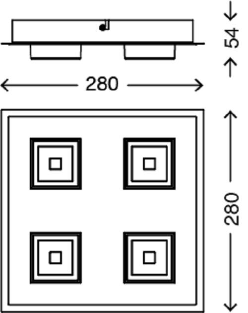 Wandleuchte Deckenleuchte 4x LED je 5W Gold Metall 1600lm Warmweiß 28x28x5,4cm