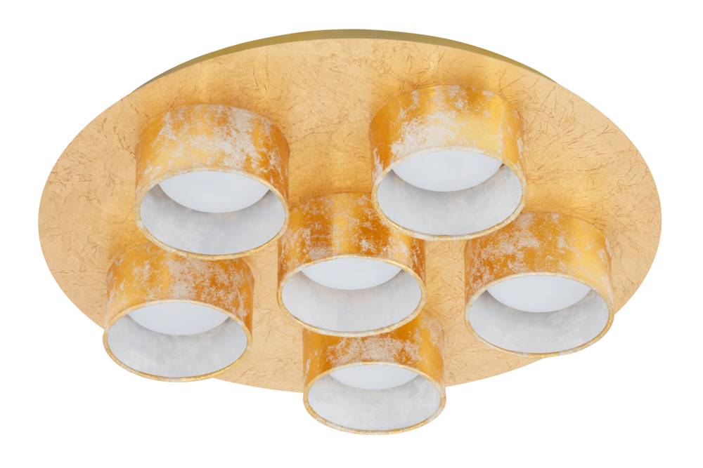 Briloner Deckenleuchte 6 Flammig Gold Metall Stoff Ø 42cm