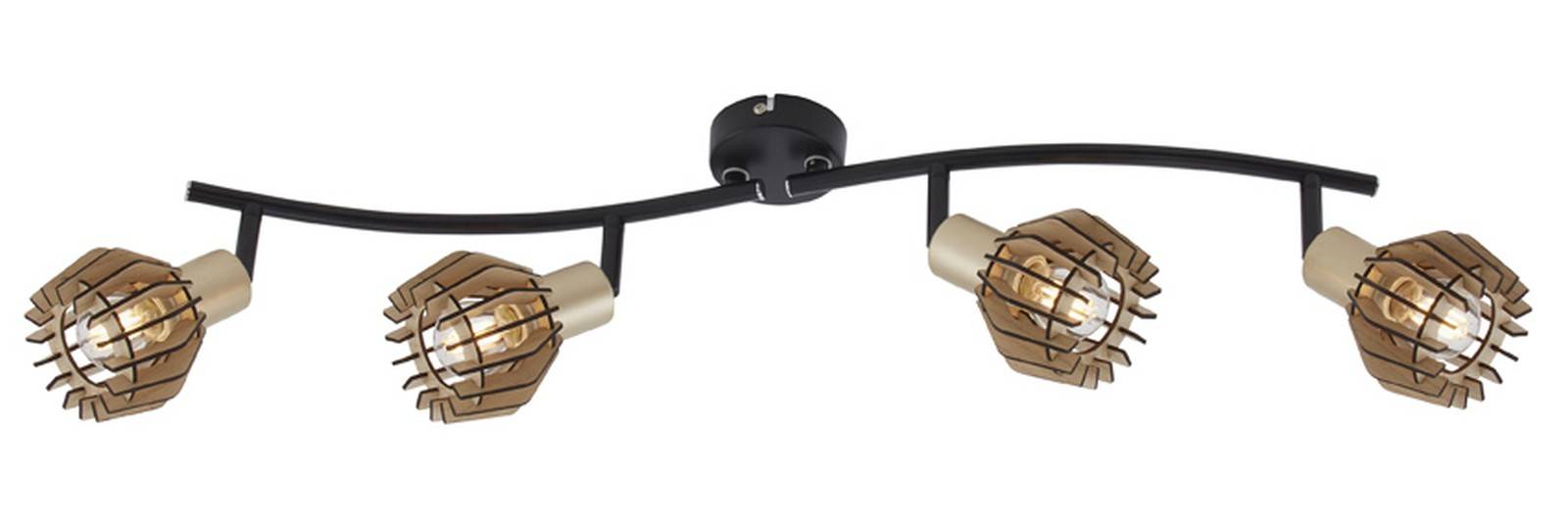 Deckenleuchte Schwarz-pale-gold Holz Ahorn 4 Flg. E14 Spotleiste Schwenkbar Drehbar