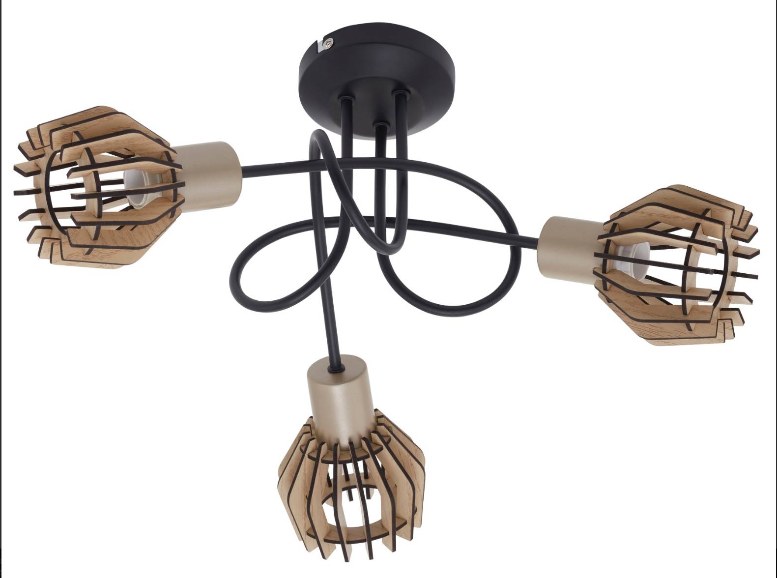 Deckenleuchte Schwarz-pale-gold Holz Ahorn 3 Flg. E14 Spotleiste Schwenkbar Drehbar