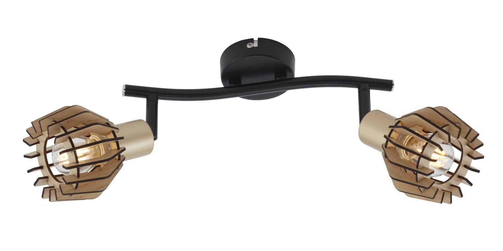 Deckenleuchte Schwarz-pale-gold Holz Ahorn 2 Flg. E14 Spotleiste Schwenkbar Drehbar