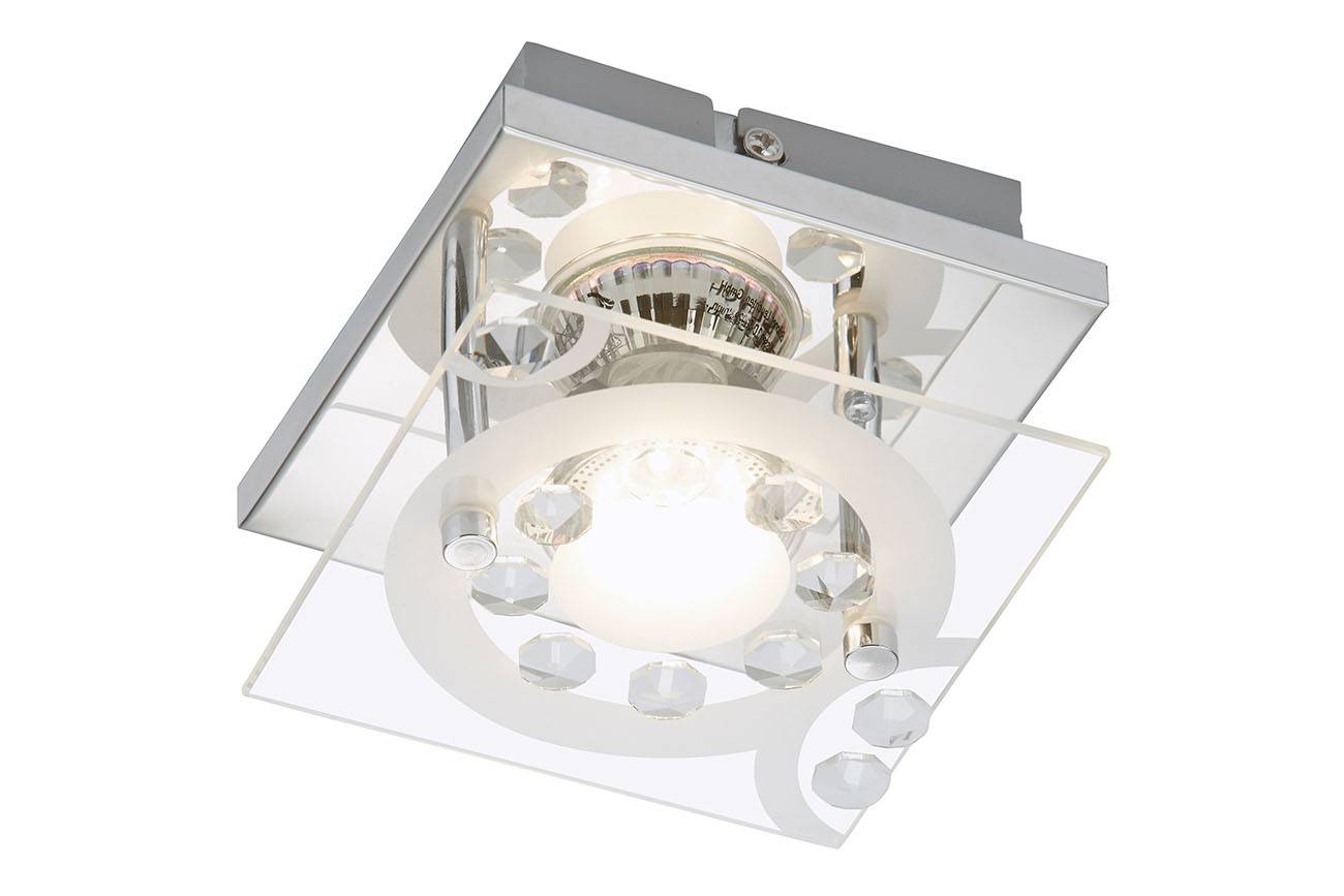 LED Deckenleuchte Chrom GU10 Glas Kristalloptik Metall 12 x 12 x 9cm Eckig