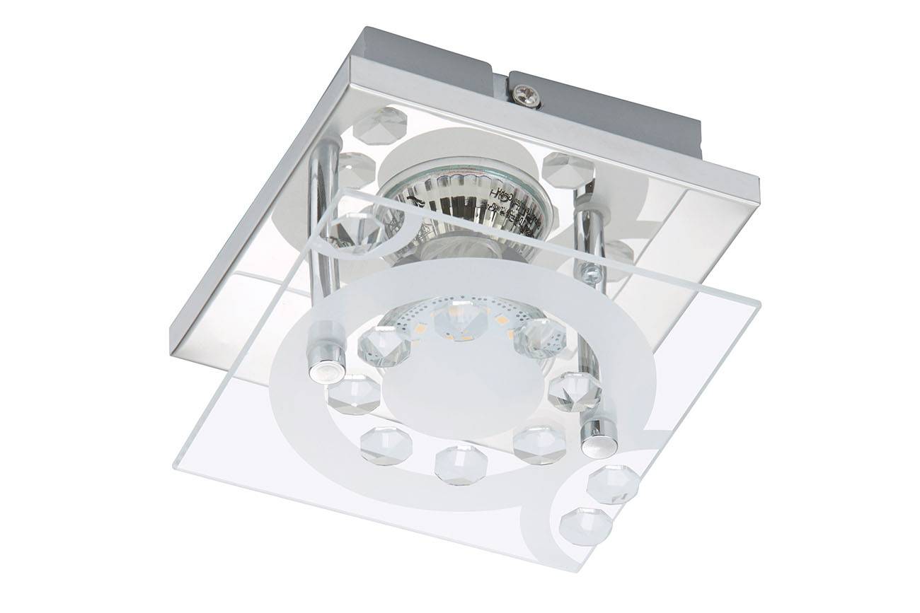LED Deckenleuchte Chrom GU10 Glas Kristalloptik Metall 12 x 12 x 9cm Eckig