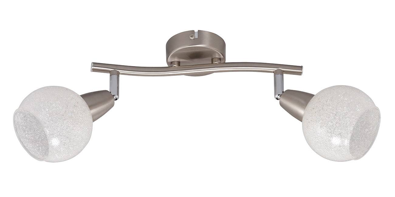 Deckenleuchte Spot 2 Flg. Glas Nickel matt Eiskristall-Dekor Schwenkbar Drehbar E14