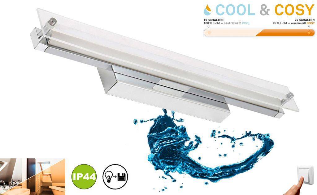 LED Badleuchte Spiegelleuchte Dimmbar 500lm Chrom 4000K/2700K