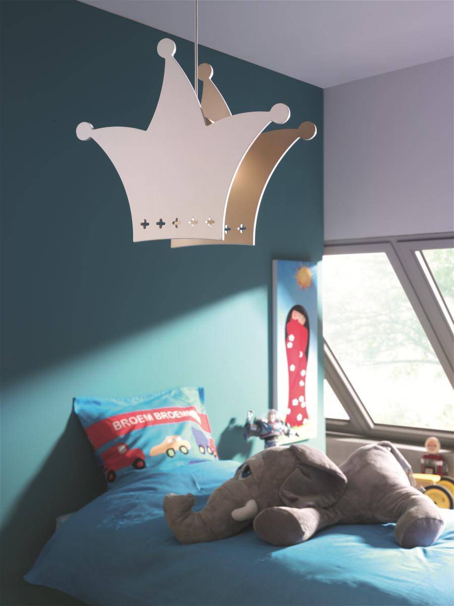 Kinderzimmerleuchte Pendelleuchte Kingston Krone Weiß Holz 1x E27 LED geeignet