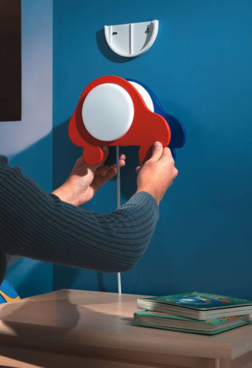 Tisch-/Wandleuchte Halogen Kinder Holz 1x G4 max. 20 Watt/230V Blau Rot Weiß