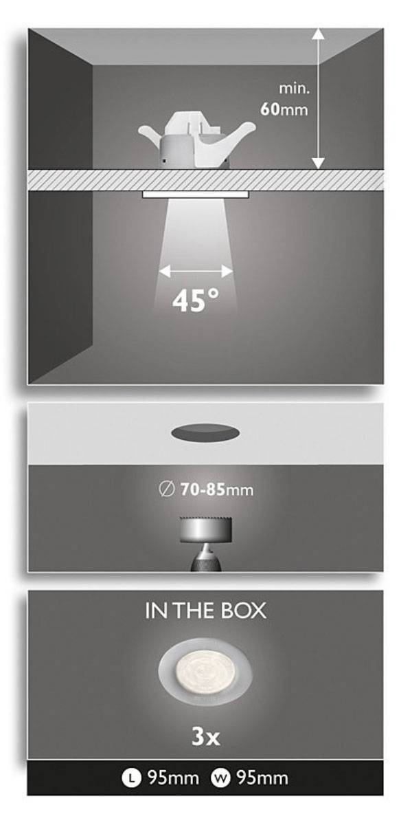 Philips LED Einbauspot Sceptrum 3er Set Grau Smartspot 3x 3W 180lm Warmweiß