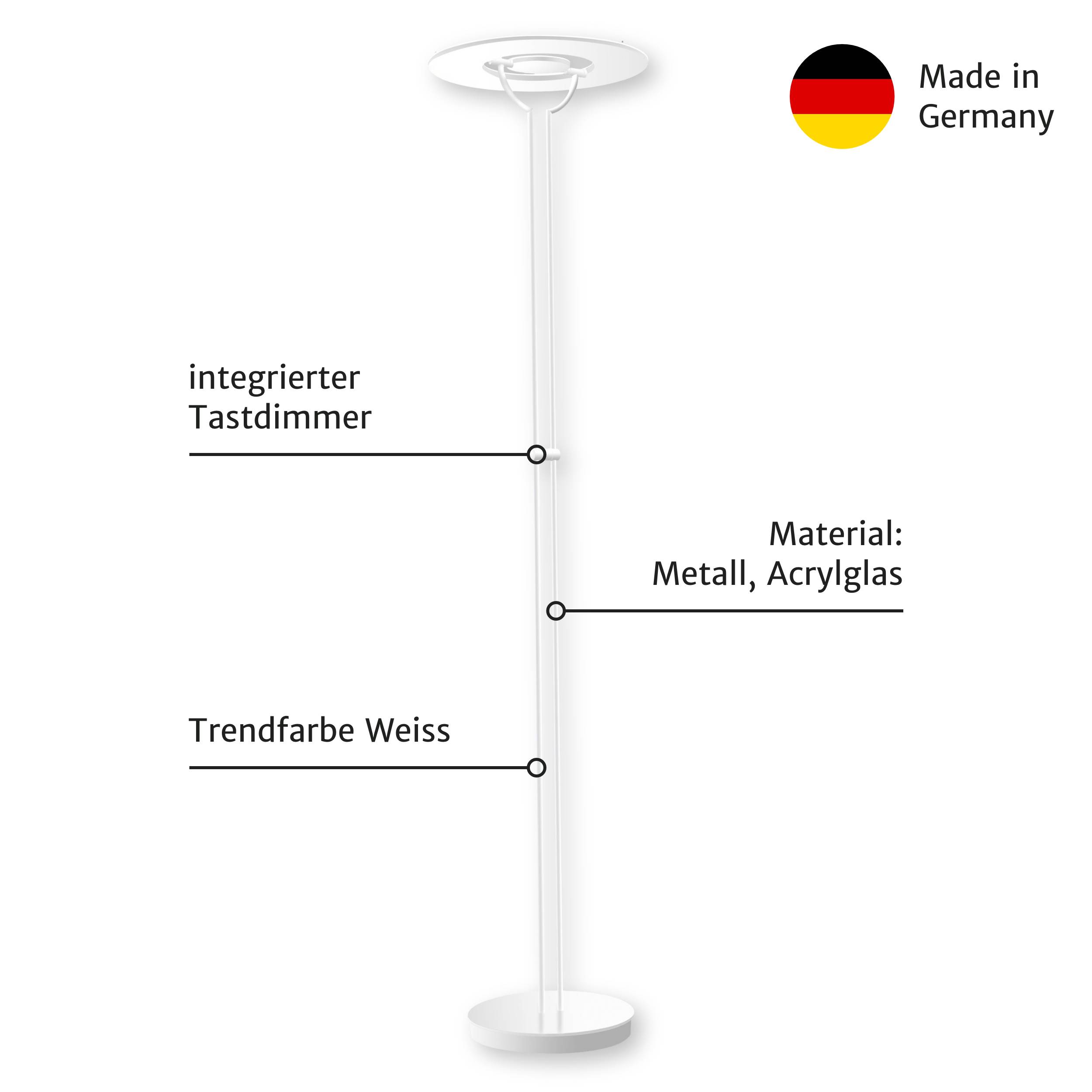 B-Leuchten LED Stehleuchte Weiß Tastdimmer 3000K Warmweiß Deckenfluter 4200lm