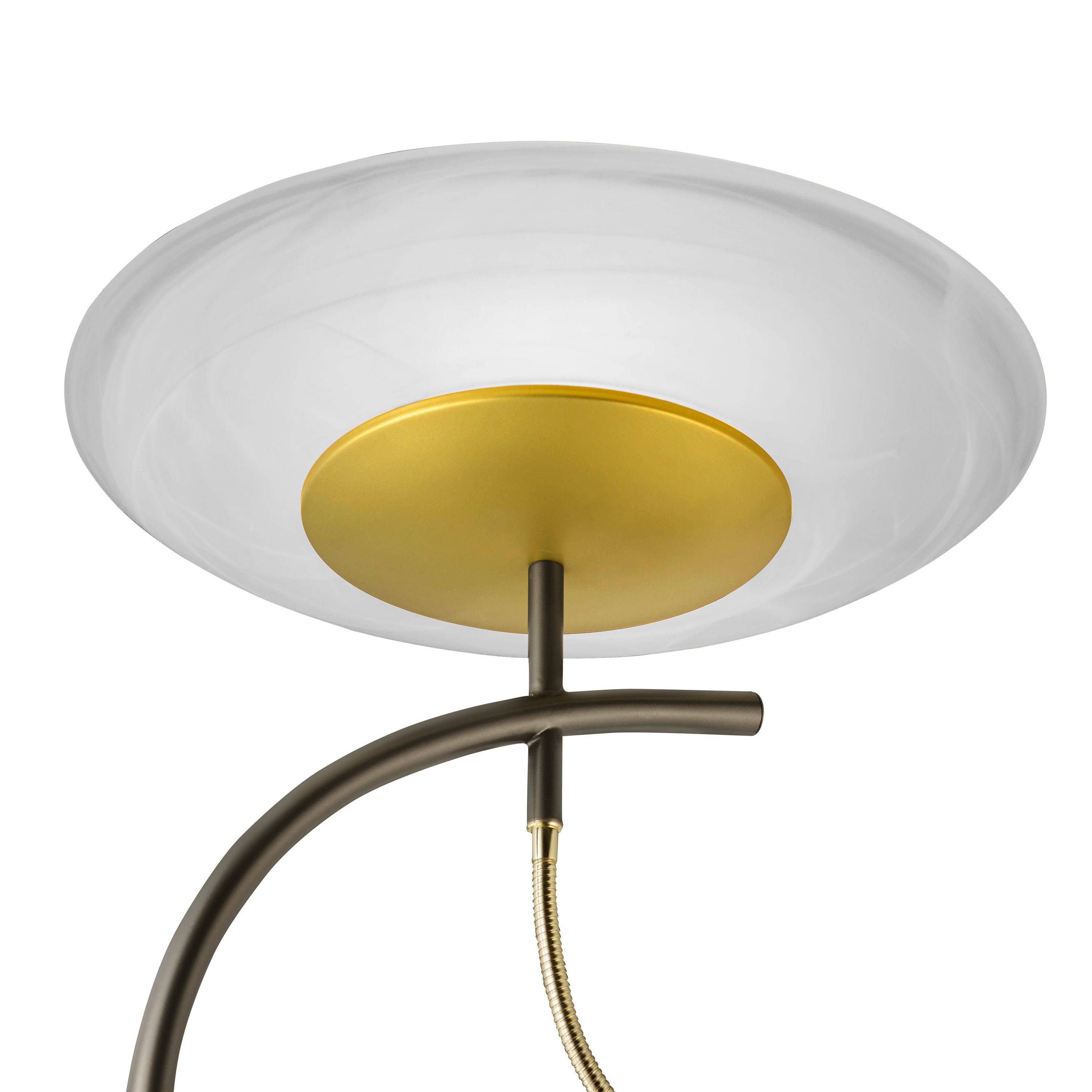 Deutsche LED Stehleuchte Braun Gold Dimmbar Flex. Lesearm 2900lm Deckenfluter Ø 43cm