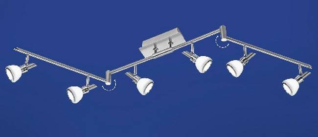 LED Deckenleuchte 6 Flammig Schwenkbar Nickel matt mit Chrom abgesetzt Opalglas
